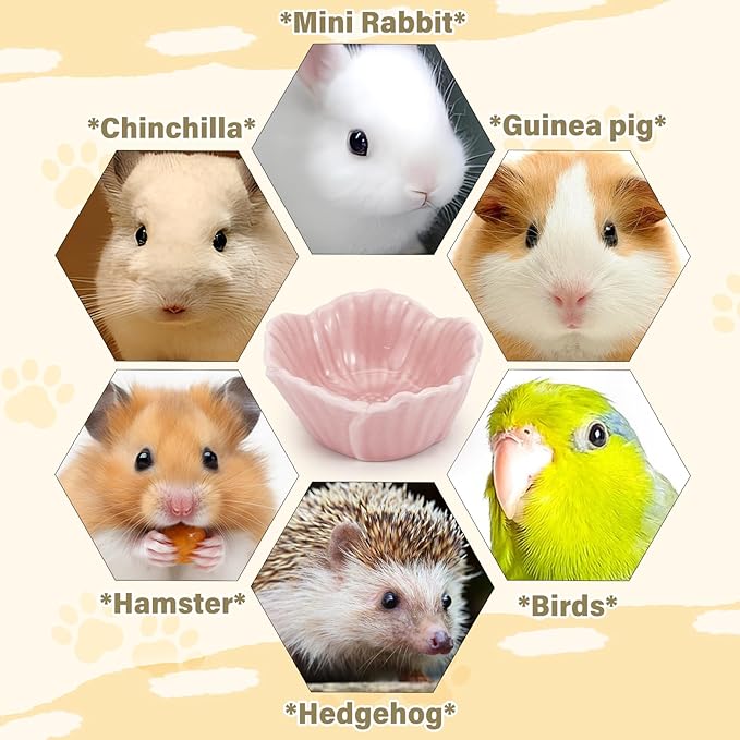 Small Ceramic Pet Hamster Bowl, Easy to Clean Anti Flipping Hamsters Food and Water Bowl, Small Animal Bowls for Dwarf Hamster, Parrots (Yellow, s)