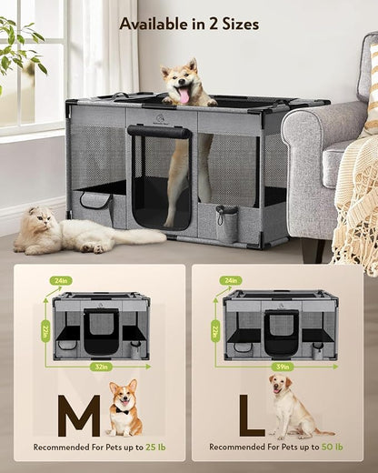 Dog Playpen,Fabric Mesh Dog Fence, Portable Soft Dog Cat Kennel Crate,Breathable Exercise Pet Play Pen for Dogs,PVC Pipe Frame,Indoor Outdoor Pet Fence Cage for Small Animals with Carrying Case(M)