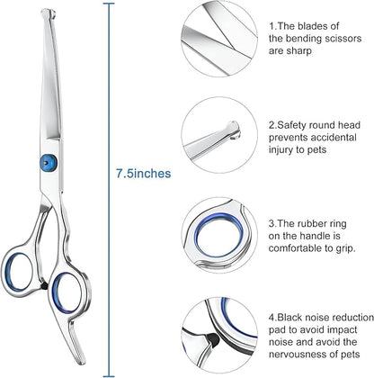 7.5" Curved Dog Grooming Scissors with Safety Round Tips, Light Weight Professional Pet Grooming Shears Stainless Steel for Dogs Cats Pets