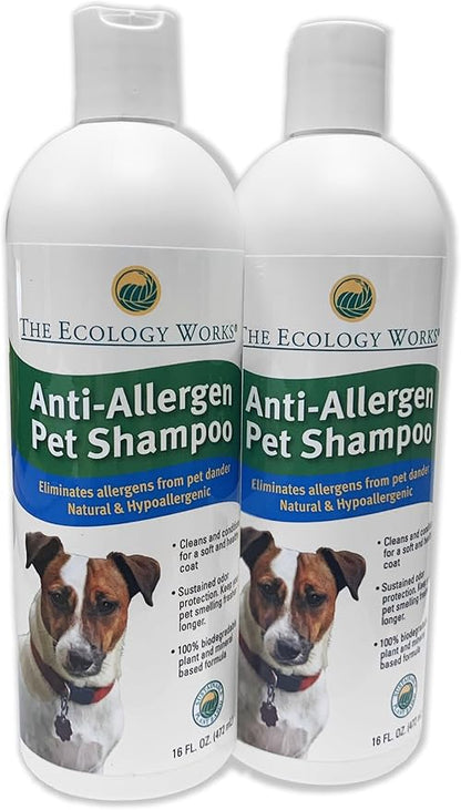 Anti-Allergen Pet Shampoo -Dog & Cat Dander Remover. Gentle Formula for Dry Sensitive Skin; Allergy Relief, The Ecology Works (32 Oz)