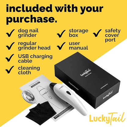 LuckyTail Pet Nail Grinder for Dogs and Cats - Super Quiet and Low Vibration Electric Dog Nail Grinder with 2 LED Lights - USB Rechargeable and Cordless - 2 Speeds - Small to Large Pets