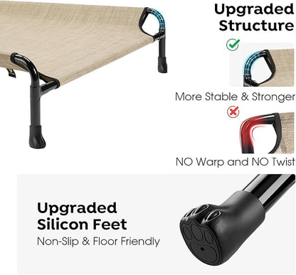 Veehoo Cooling Elevated Dog Bed, Raised Dog Beds for Large Dogs, Outdoor Dog Bed with Guardrail, Upgraded Non-Slip Feet, Breathable Teslin Mesh, Portable Camping Dog Cot, XXLarge, Beige Coffee CWC2404