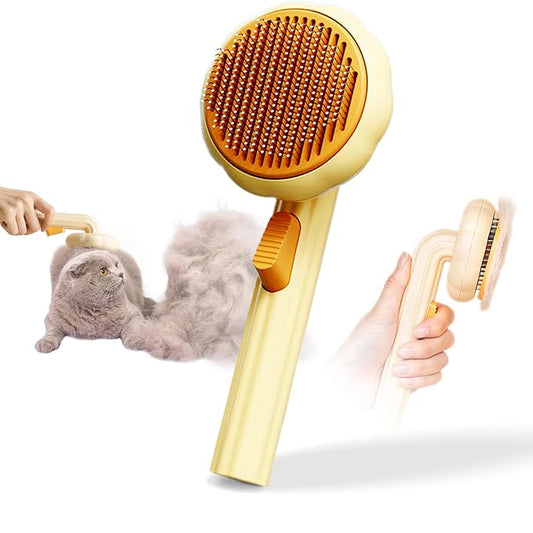Sunflower Cat Dog Brush (Yellow) - Self Cleaning Cat Brush, Pet Grooming Shedding Brush for Long and Short Haired Dogs Cats