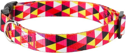 Mile High Life Dog Collar | Cute Puppy Collars | Lightweight Girl Dog Collar | Soft Boy Dog Collars | w Geometric Ocean Wavy Pattern (Red/White Plaid, Small)