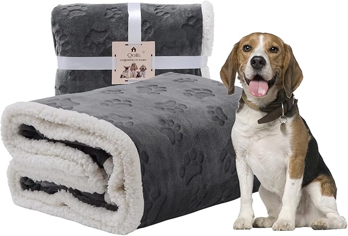 Qeils Dog Blankets for Large Dogs - Waterproof Dog Blanket Washable - Sherpa Fleece Puppy Blanket, Soft Plush Reversible Throw Protector for Bed Couch Car Sofa, 50"X60", Dark Grey