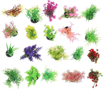 40pcs Fish Tank Decorations Set Aquarium Plants, Colorful Aquarium Artificial Decor Mini Plastic Water Plants Betta Goldfish Turtle Fish Tank Grass Accessories