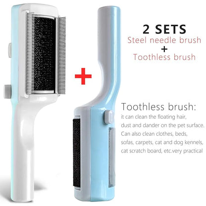 Pet Dry Cleaning Brush for Short or Long Haired Cats/Dogs, Dog Fur Remover, Sticky Brush for Shedding and Grooming, Cat Brushes for Indoor Cats,Rabbit Comb (blue)