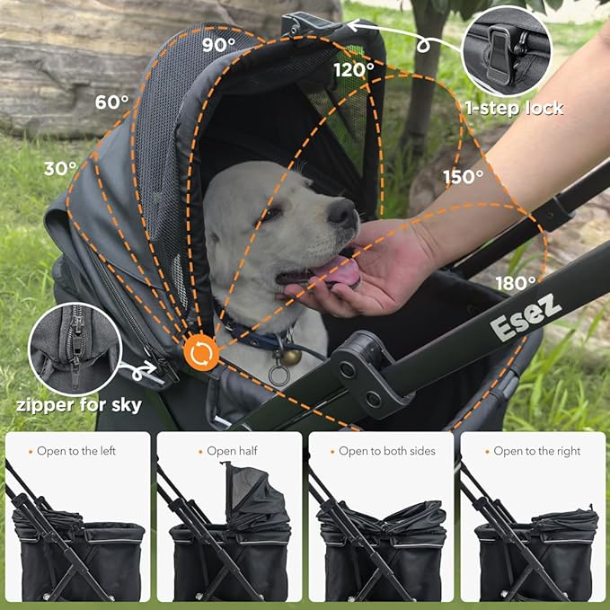Pet Stroller for Small Dogs – No-Zip Deep Seat, Lightweight Dog Stroller for Small & Medium Dogs with Reflective Trim Storage Basket & Soft Waterproof Pad,Foldable Universal Coche para Perro