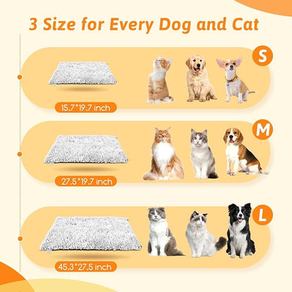 Nobleza Self Heating Cat Bed, Super Soft Thermal Dog Crate Bed Mat for Sleeping, Washable Anti-Slip Self Warming Pet Kennel Pad for Small Medium Cats Dogs Indoor Outdoor (White&Grey, M)