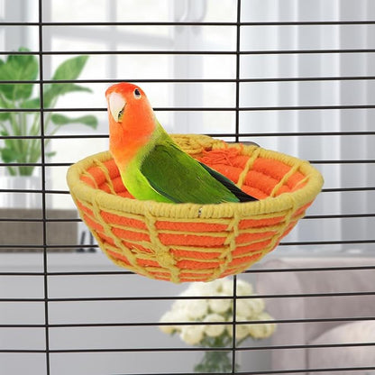 Hypeety Handmade Coton Rope Bird Breeding Nest Hatch House Bird Nest Cage for Small Parrots Budgie Parakeet Cockatiel Parakeet Conure Canary Finch Lovebird (Orange)