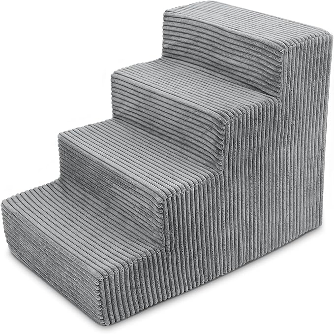 Best Pet Supplies Dog Stairs for Small Dogs & Cats, Foam Pet Steps Portable Ramp for Couch Sofa and High Bed Non-Slip Balanced Indoor Step Support, Paw Safe No Assembly - Gray, 4-Step