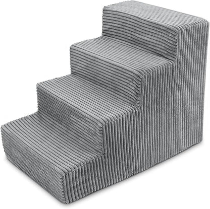Best Pet Supplies Dog Stairs for Small Dogs & Cats, Foam Pet Steps Portable Ramp for Couch Sofa and High Bed Non-Slip Balanced Indoor Step Support, Paw Safe No Assembly - Gray, 4-Step