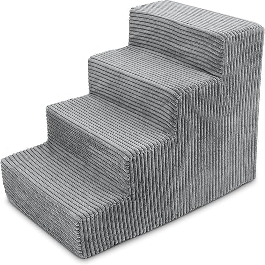 Best Pet Supplies Dog Stairs for Small Dogs & Cats, Foam Pet Steps Portable Ramp for Couch Sofa and High Bed Non-Slip Balanced Indoor Step Support, Paw Safe No Assembly - Gray, 4-Step