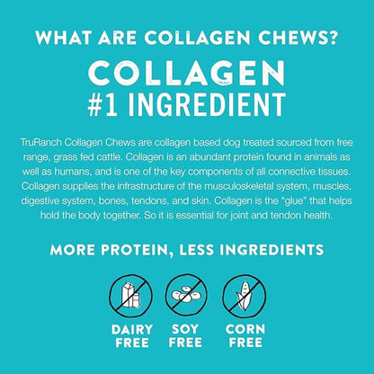 TRURANCH Collagen Rolls - 9" Collagen Rolls for Dogs - Long Lasting Healthy Joint Support Dog Treat - Rawhide Alternative - Skin & Coat Health - Made with Real Beef, 1 Bag, 3 Count