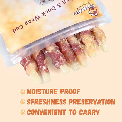 Chicken Duck Wrapped Cod Sticks for Dogs, Grain-Free Rawhide-Free Natural Dog Treats Training Rewards Snacks Dog Soft Chews Treats 15-17 Counts