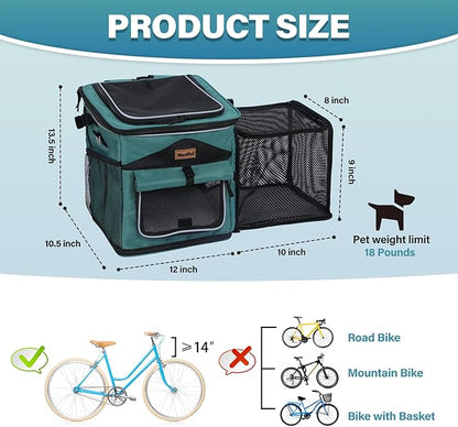 Dog Bike Basket Carrier, Expandable Foldable Dog Basket for Bike, Soft-Sided Dog Bike Carrier Pet Travel Bag, Bike Dog Carrier Backpack Carrier Safe and Easy for Small Cats and Dogs (Pink)