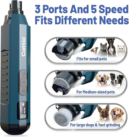 Dog Nail Grinder - Professional Electric Dog Nail Trimmer for Dogs & Cats Quiet Painless Grooming & Smoothing Dog Nail Clipper & File Included - Suitable for Small Medium Large Pets (Dark Blue)