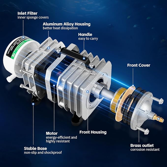 950/1110GPH Aquarium Air Pump,Fish Tank Air Pump with Adjustable Flow,3600/4200L Multi Purpose Commercial Air Pump for Aquarium,Pond,Hydroponic