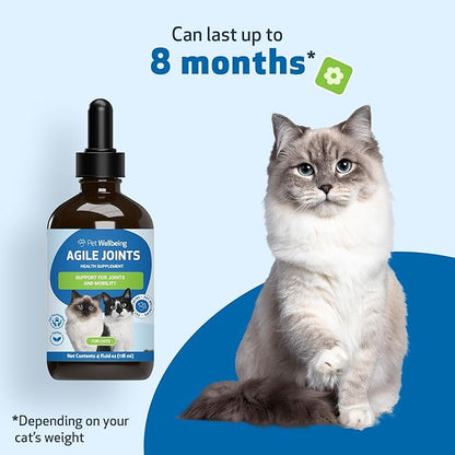Pet Wellbeing Agile Joints for Cats - Veterinarian-Formulated - Hip and Joint Health, Mobility, Devil_ Claw, Boswellia, Joint Ligament and Cartilage - Herbal Supplement 4 oz (118 ml)