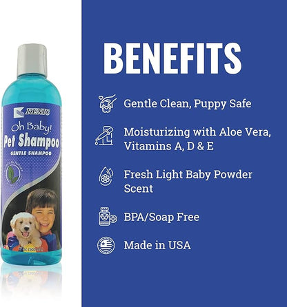 Kenic Oh Baby Puppy and Dog Shampoo, Gentle Formula with Light Baby Powder Scent, Soap and Paraben Free, Tear-Free and Moisturizing, Made in USA for Sensitive Skin and Frequent Use