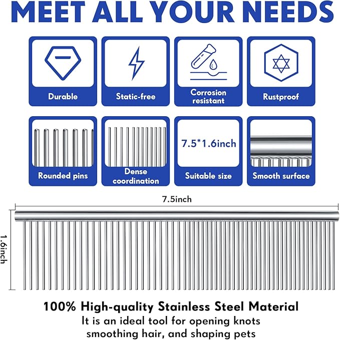 Lallisa 12 Pcs Stainless Steel Dog & Cat Comb, Metal Grooming Tool for Removing Knots, Long and Short Haired Pets Including Dogs, Cats & Others, 7.48 Inch