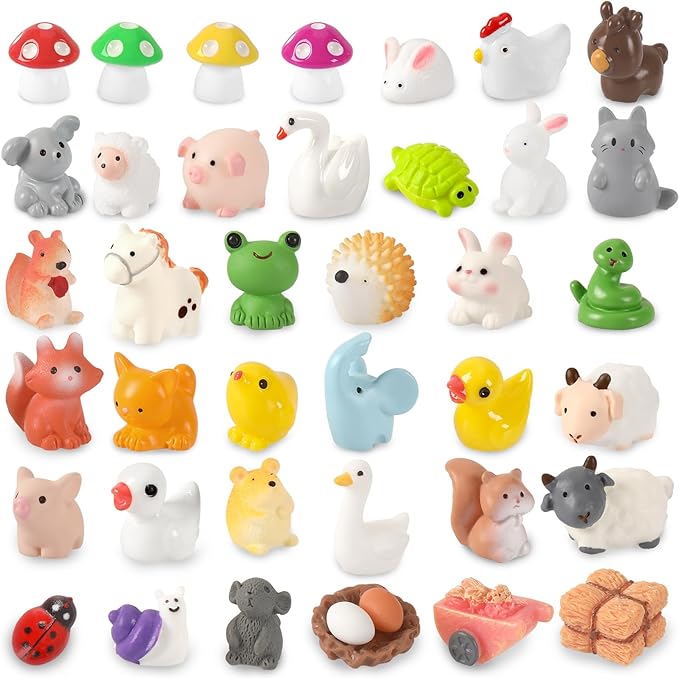 56 Pcs Mini Resin Animals Tiny Farm Animals Resin Ducks Cats Turtles Frogs Mini Animals Figures to Hide Mini for Fairy Garden Accessories House Decor Aquarium Ornaments