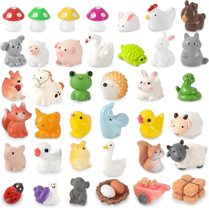 56 Pcs Mini Resin Animals Tiny Farm Animals Resin Ducks Cats Turtles Frogs Mini Animals Figures to Hide Mini for Fairy Garden Accessories House Decor Aquarium Ornaments