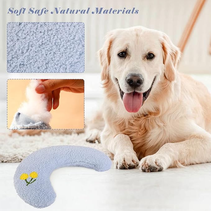 T'CHAQUE Dog Pillow Bed, Cat Calming Pillow, Dog Neck Pillow for Joint Relief Sleeping, Ultra Soft Half Donut Cuddler, Pillow Pet for Upper Spine Support, Doggy/Kitten Pillow Training Toy, BlueFlower