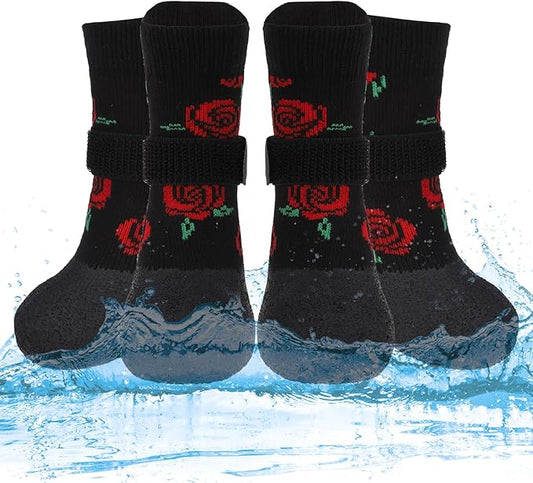 PUPTECK Dog Shoes for Hot Pavement Small Medium Large Size Dogs, Booties and Paw Protectors for Hardwood Floors, Grippy Socks to Prevent Licking Rubber Rain Hiking Boots for Senior Anti Slip