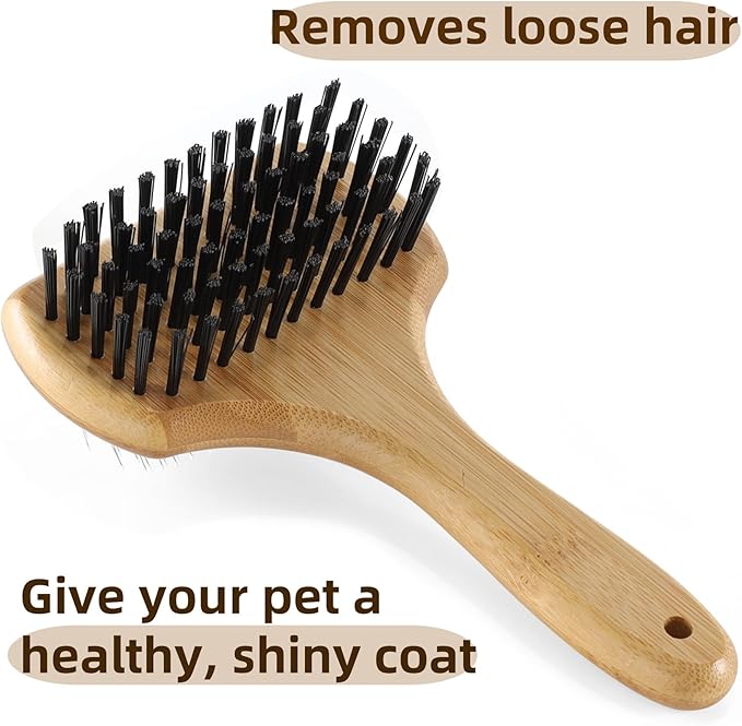 Double Sided Dog Grooming Brush for Long or Short Haired Pets Dog Slicker Brush with Bamboo Handle for Removing Shedding Tangles