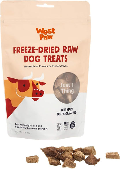 WEST PAW All-Natural Raw Freeze-Dried Dog Treats  Farm-Fresh Beef Heart Training Treats for Dogs with Iron, Folate, B-Vitamins  Wholesome Canine Treat for Puppies, Senior Dogs  2.5 Oz.