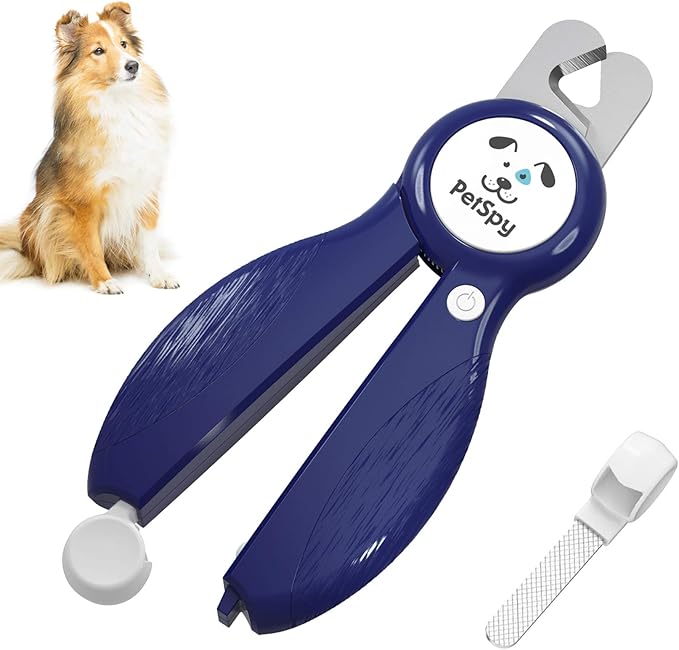 Newest Dog Nail Clippers with LED Guide Light, Professional Claw Care Pet Nail Clipper & Trimmer with Nail File, Razor Sharp Blades, Home Grooming Tool Kit for Animals (Dark Blue)