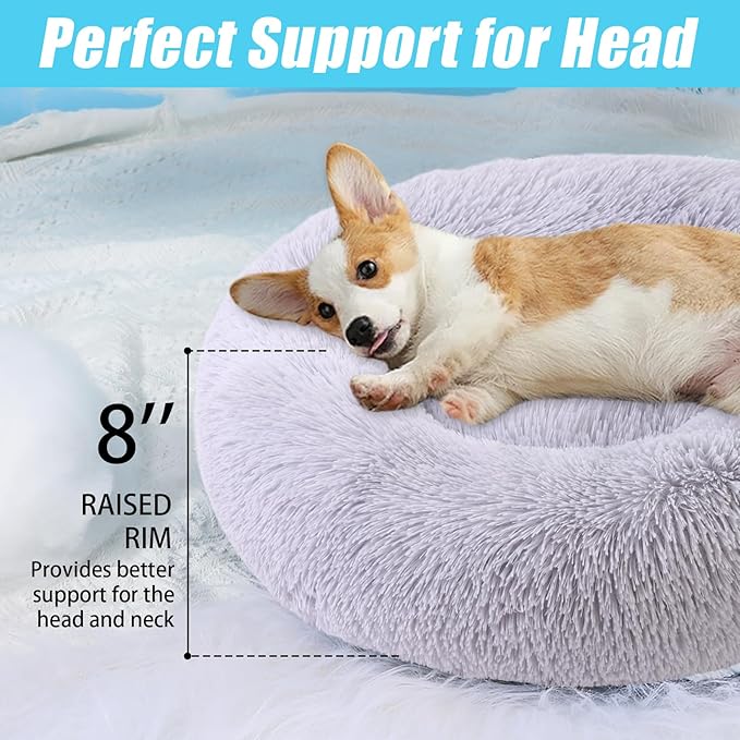 HYQ Small Dog Bed, Pet Beds for Small Dogs, Cat Beds for Indoor Cats, Fluffy Faux Fur Plush Small Dog Bed, Washable Puppy Bed with Anti-Slip Bottom, Dog Bed Medium Size Dog (Light Gray, 28 Inch)