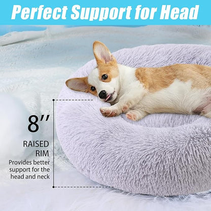 HYQ Small Dog Bed, Pet Beds for Small Dogs, Cat Beds for Indoor Cats, Fluffy Faux Fur Plush Small Dog Bed, Washable Puppy Bed with Anti-Slip Bottom, Dog Bed Medium Size Dog (Light Gray, 28 Inch)
