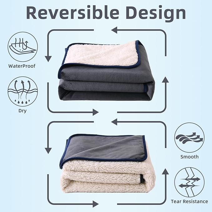 DaysU Waterproof Dog Blanket for Small Dogs - Soft Sherpa Fleece Reversible Pet Blanket, Cat Blanket Washable for Couch Protection, Warm Plush Puppy Blankets, 30"x40" Grey
