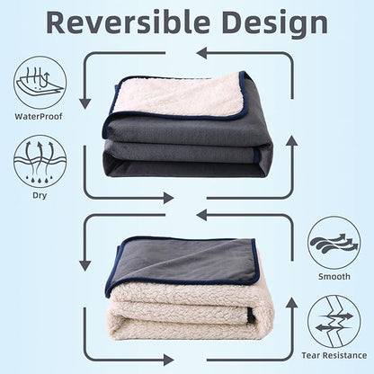 DaysU Waterproof Dog Blanket for Small Dogs - Soft Sherpa Fleece Reversible Pet Blanket, Cat Blanket Washable for Couch Protection, Warm Plush Puppy Blankets, 30"x40" Grey