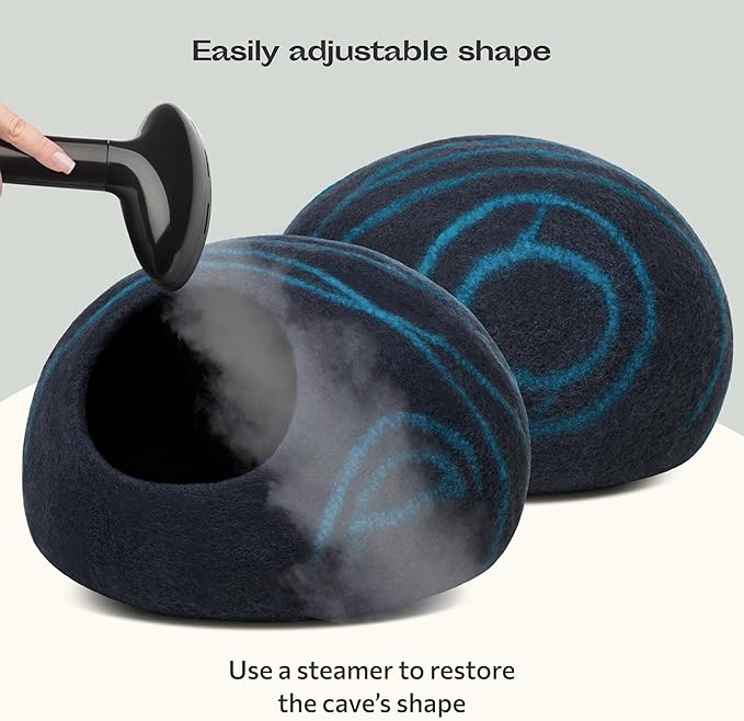 MEOWFIA Cat Cave  Premium Felt Cat Bed for Indoor Cats, Handmade 100% Merino Wool (Medium, Black Aqua)