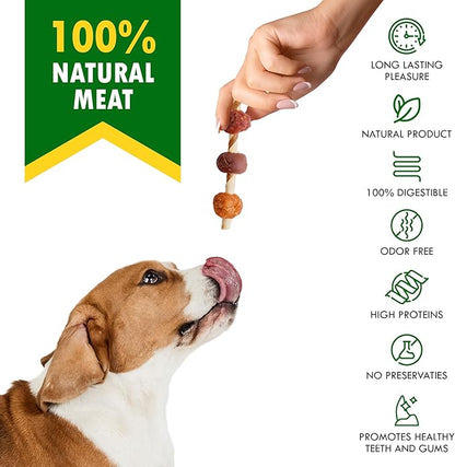 Kabobs Dog Rawhide Treats with Duck & Chicken Human Grade Meat - All Natural & Organic Dried Snacks - Grain Free Long Lasting Chews for Large & Small Dogs - Best Sticks for Training & Healthy Teeth