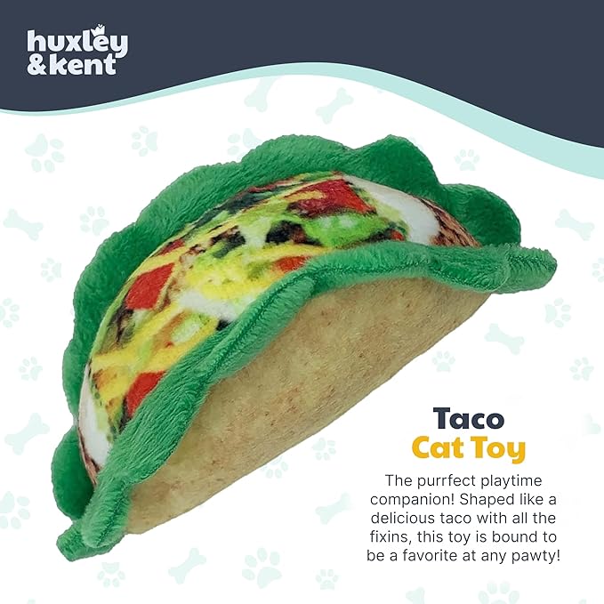 Huxley & Kent Plush Cat Toy - Interactive Catnip Toy for Cats & Kittens - Soft with Crinkle & Catnip - Fun Indoor Play - Taco