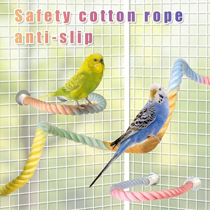 3PCS Parrot Perch,Soft Rope Bird Perches for Cage, Bendable Climbing Toys and Stands for Cockatiels, Parakeets and Lovebirds,Bird Cage Accessories Set