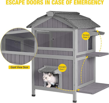 Aivituvin Outdoor Cat Houseï¼_wo-Story Feral Cat Shelterï¼_eatherproof Cat Enclosure for Winter with Escape Doors