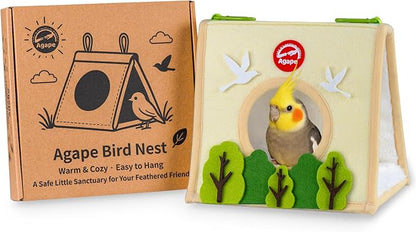 Agape Warm Bird Nest Hammock for Cage, Plush Bird Bed House Hideaway Hut, Birdcage Accessories for Parakeet, Budgie, Cockatiel, Lovebird, Conure, Aviary, Bird Playstand for Cages, Nido para Pájaros
