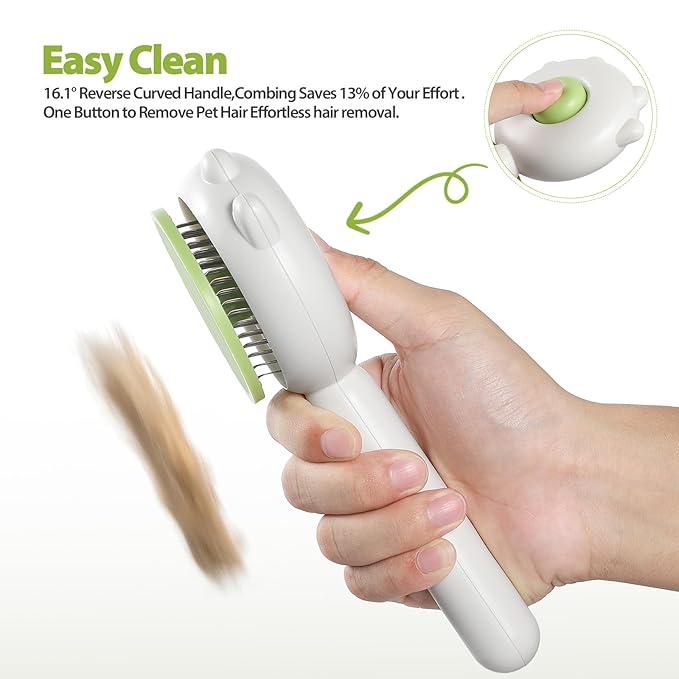 MoeSoce Self Cleaning Dog Brush for Short Haired Dogs, Cat Deshedding Brush with Release Button, Removes Loose Hair and Tangles, Green