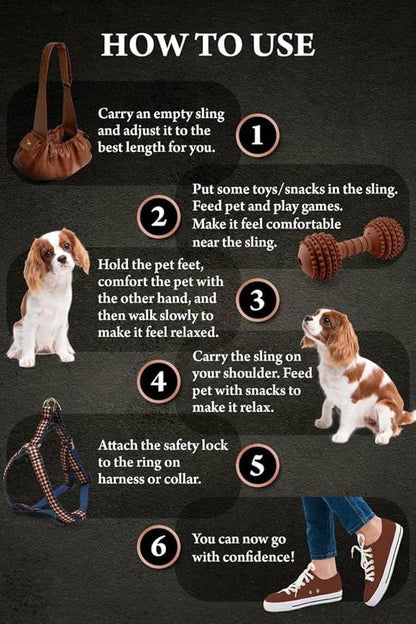 Noah & Paw Dog Sling Carrier for Small Dogs 5-18lb, Dog Sling for Small Dogs and Cats, Dog Carrier with Adjustable Padded Strap, Vegan Leather Lined with Fur, Double Safety Feature, Machine Washable