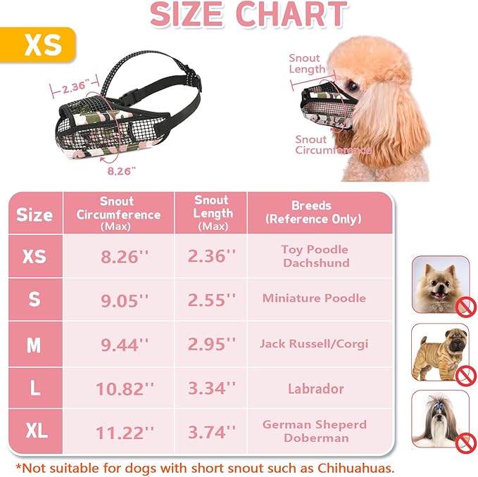 Dog Muzzle for Large Medium Small Dogs, Soft Mesh Muzzle for Dogs with Reflective Adjustable Strap, Prevent Biting Chewing and Licking, Dog Nose Open Design for Reduction Friction (Pink, XS)