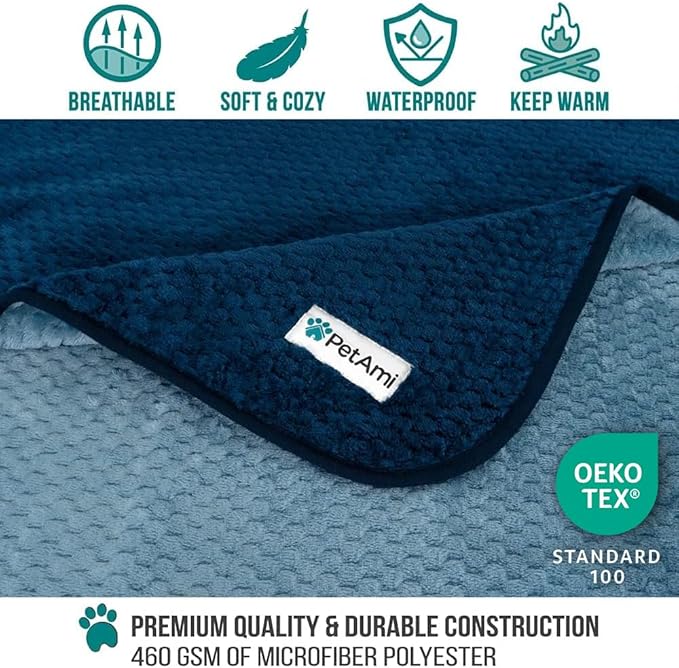 PetAmi Waterproof Dog Blanket, Leakproof XL Pet Blanket for Large Dogs, Furniture Sofa Couch Cover Protector, Fleece Cat Throw Bed Crate Kennel, Reversible Washable Soft Plush, Twin 60x80 Navy Blue