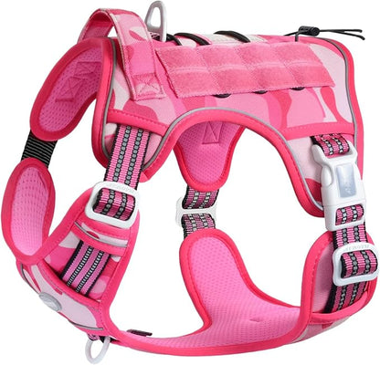 Auroth Tactical Dog Harness for Small Medium Large Dogs No Pull Adjustable Pet Harness Reflective K9 Working Training Easy Control Pet Vest Military Service Dog Harnesses Small, Pink Camo
