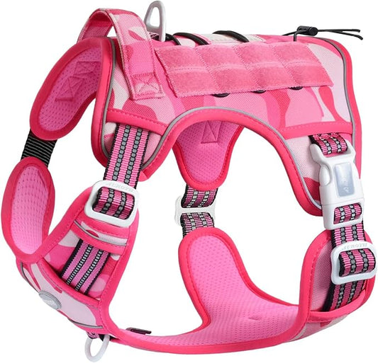 Auroth Tactical Dog Harness for Small Medium Large Dogs No Pull Adjustable Pet Harness Reflective K9 Working Training Easy Control Pet Vest Military Service Dog Harnesses Small, Pink Camo