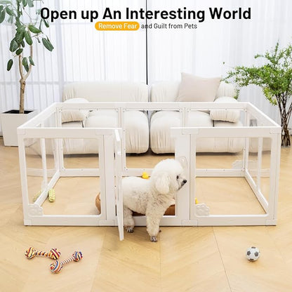 Dog Playpen Clear Acrylic Plastic for Puppy Cat Rabbit Transparent Pet Pen Puppy Playpen Indoor Easy Assemble Foldable Whelping Box for Dogs Puppy Playpen with Gate (10 PCS)