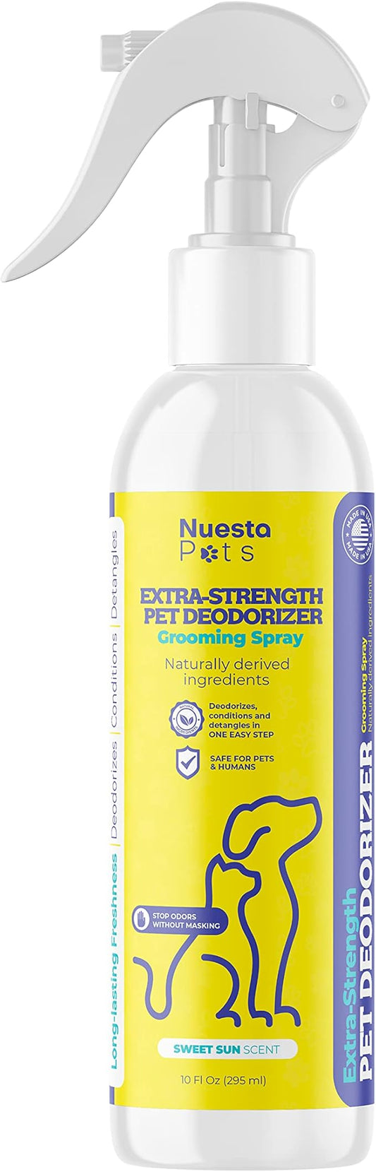 Pets Extra Strength Pet Deodorant & Odor Neutralizer | Naturally Derived Quick-Drying Deodorizer Spray for Dogs | Safe on Carpets & Furniture | Pet-Safe & Hypoallergenic | Sweet Sun Scent